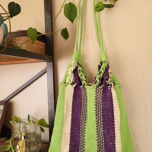 Green and Purple Striped Tote Bag Made In Nicaragua